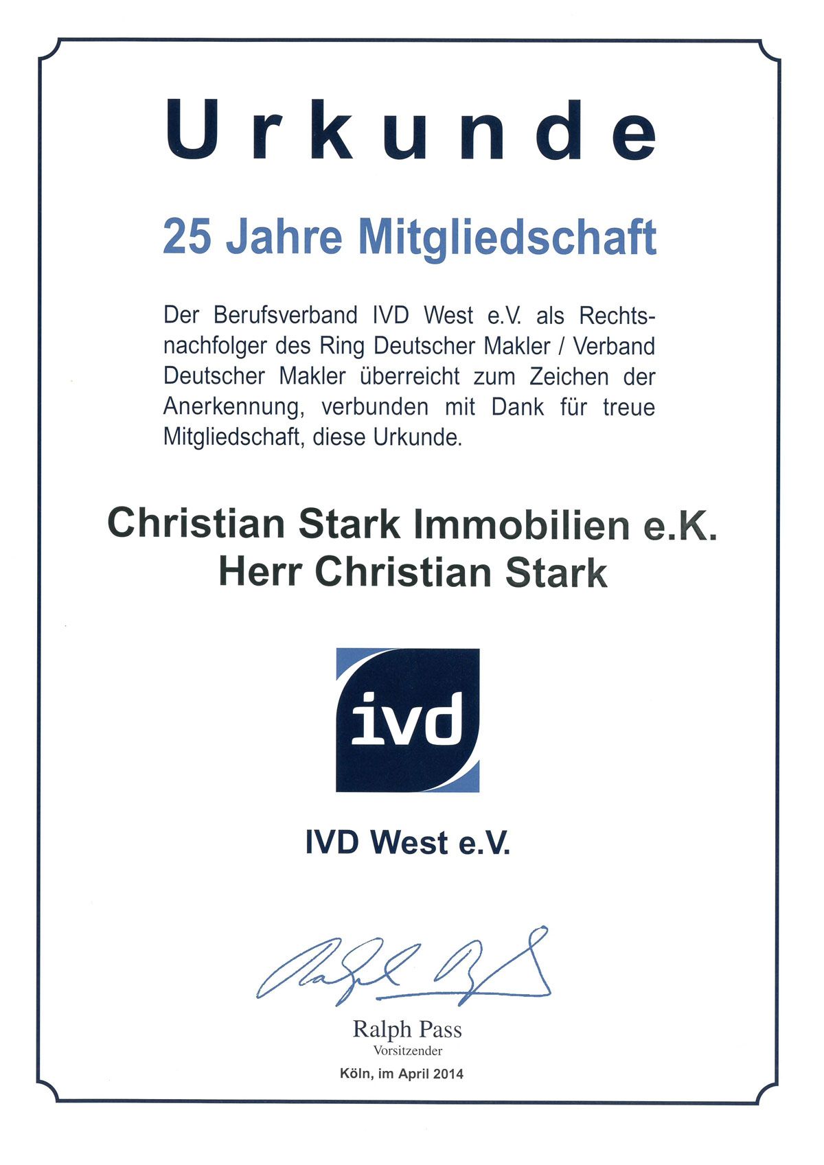 Zertifikat-25-Jahre-IVD-Mitgliedschaft